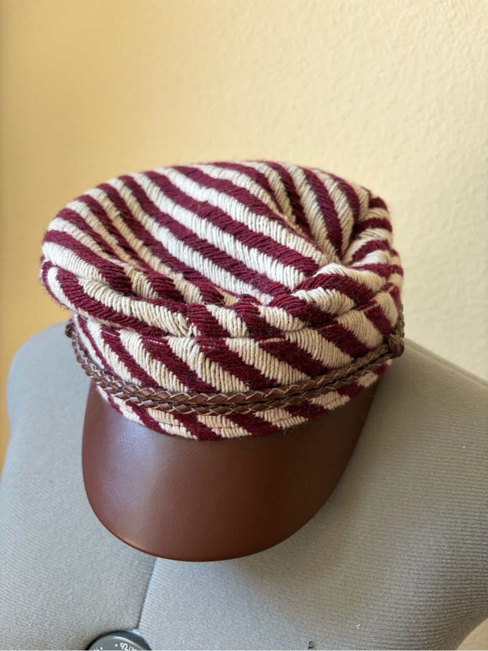 Brixton Albany Cap Burgundy Cream Striped Newsboy Nautical Sailor Hat Y2K - Picture 4 of 9